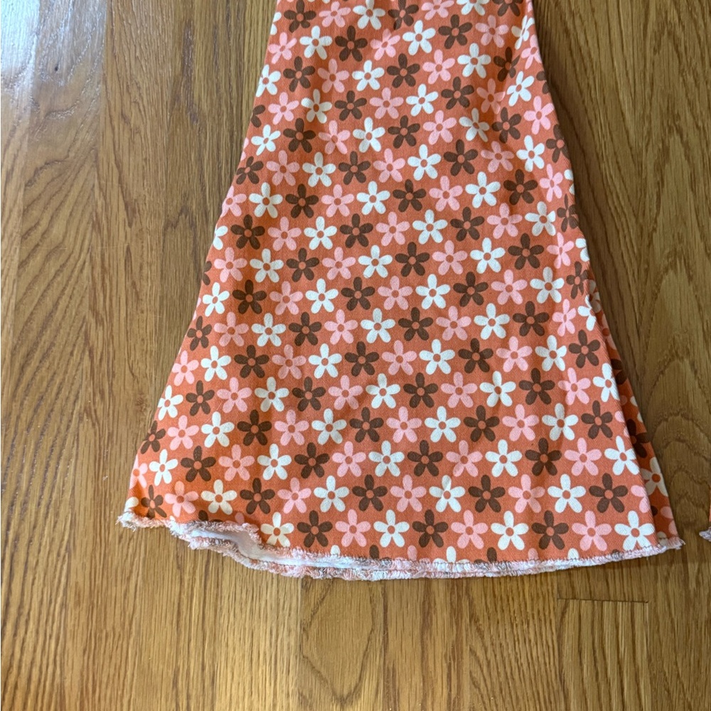 Peach Love California Floral Flare Pants - Orange and White - Picture 9 of 10